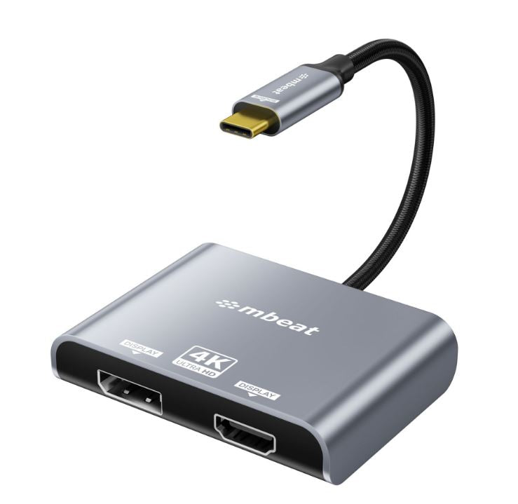 mbeat Tough Link USB-C to DP&HDMI Dual 4K/60Hz MST Adapter 4K (3840x2160) @ 60Hz, 4K (3840x2160) @ 30Hz, 2K (2560x1440) @ 60Hz - Space Grey mbeat Tough Link USB-C to DP&HDMI Dual 4K/60Hz MST Adapter 4K (3840x2160) @ 60Hz, 4K (3840x2160) @ 30Hz, 2K (2560x1440) @ 60Hz - Space Grey